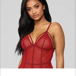 Burgundy FashionNova bodysuit